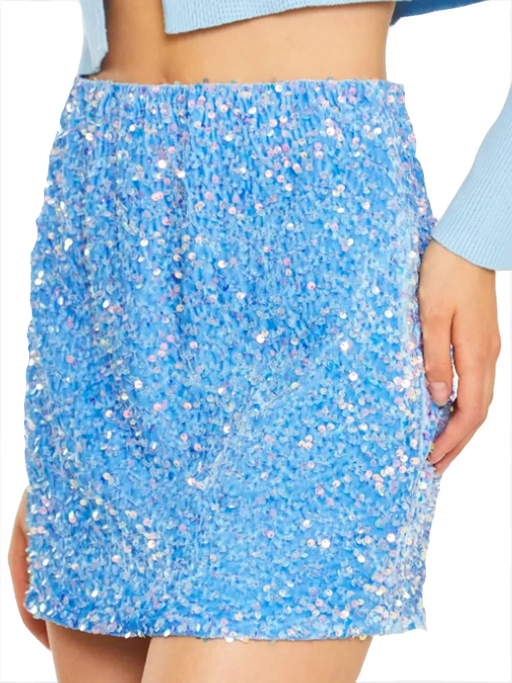 Ladies Skirt - Powder Blue Velvet Sequin