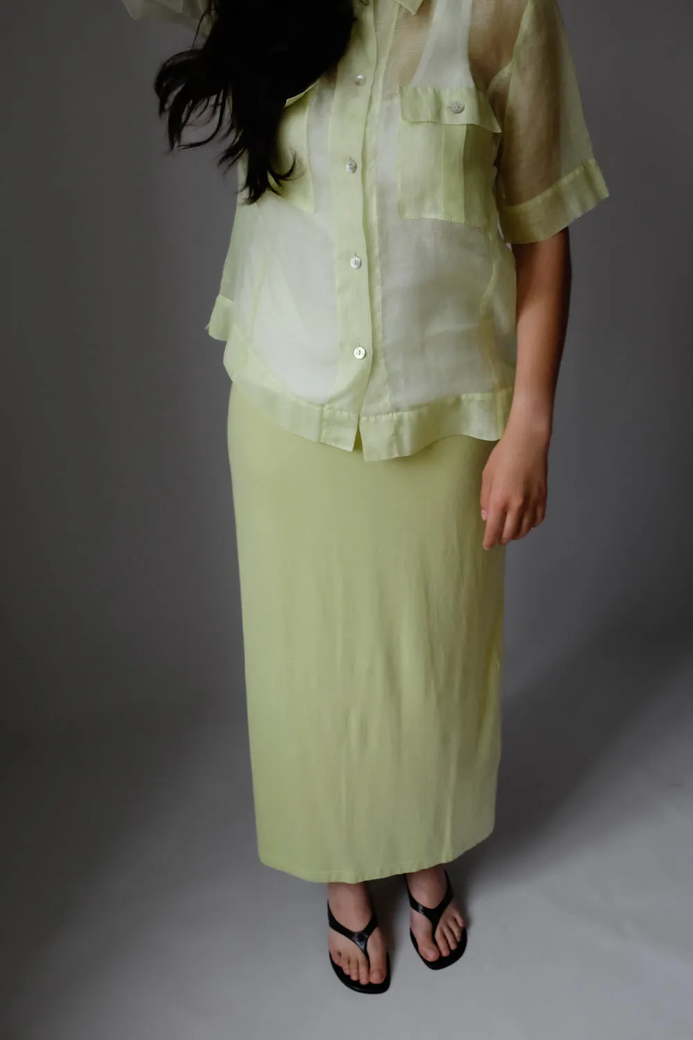 LONG RELAX LIME COTTON SKIRT