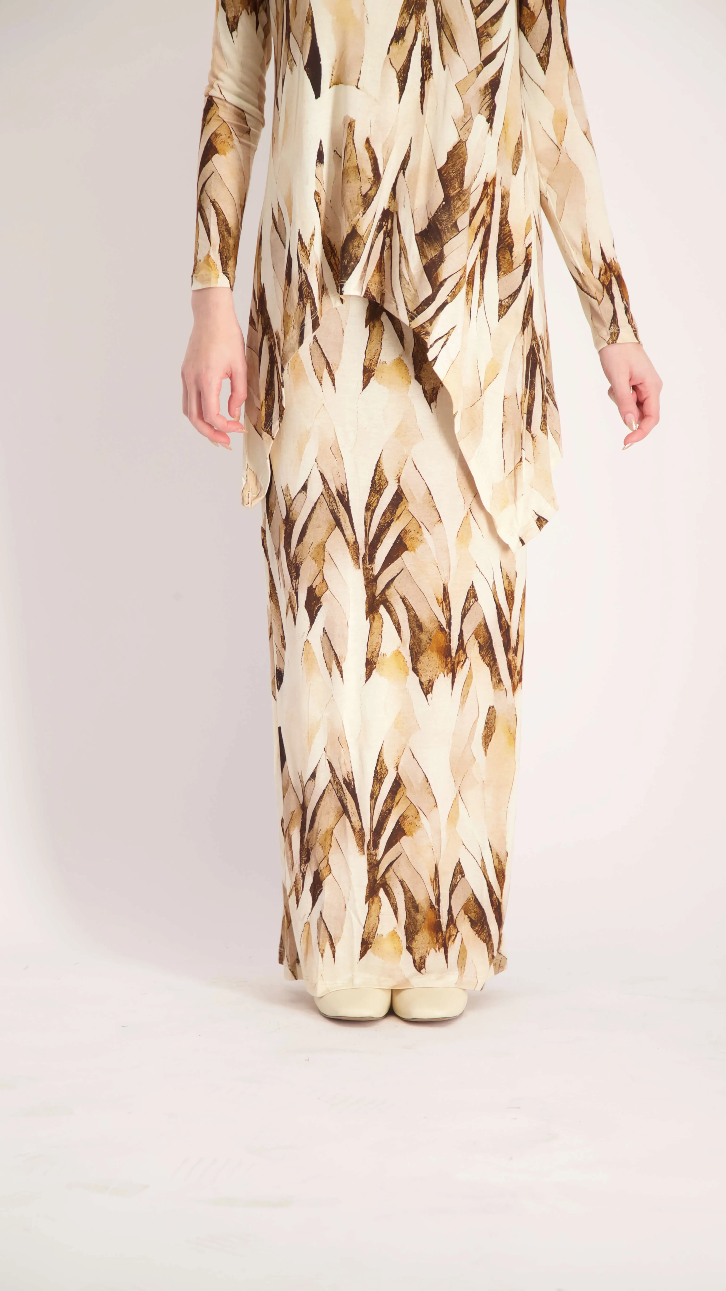 Maxi Skirt / Beige Leaves