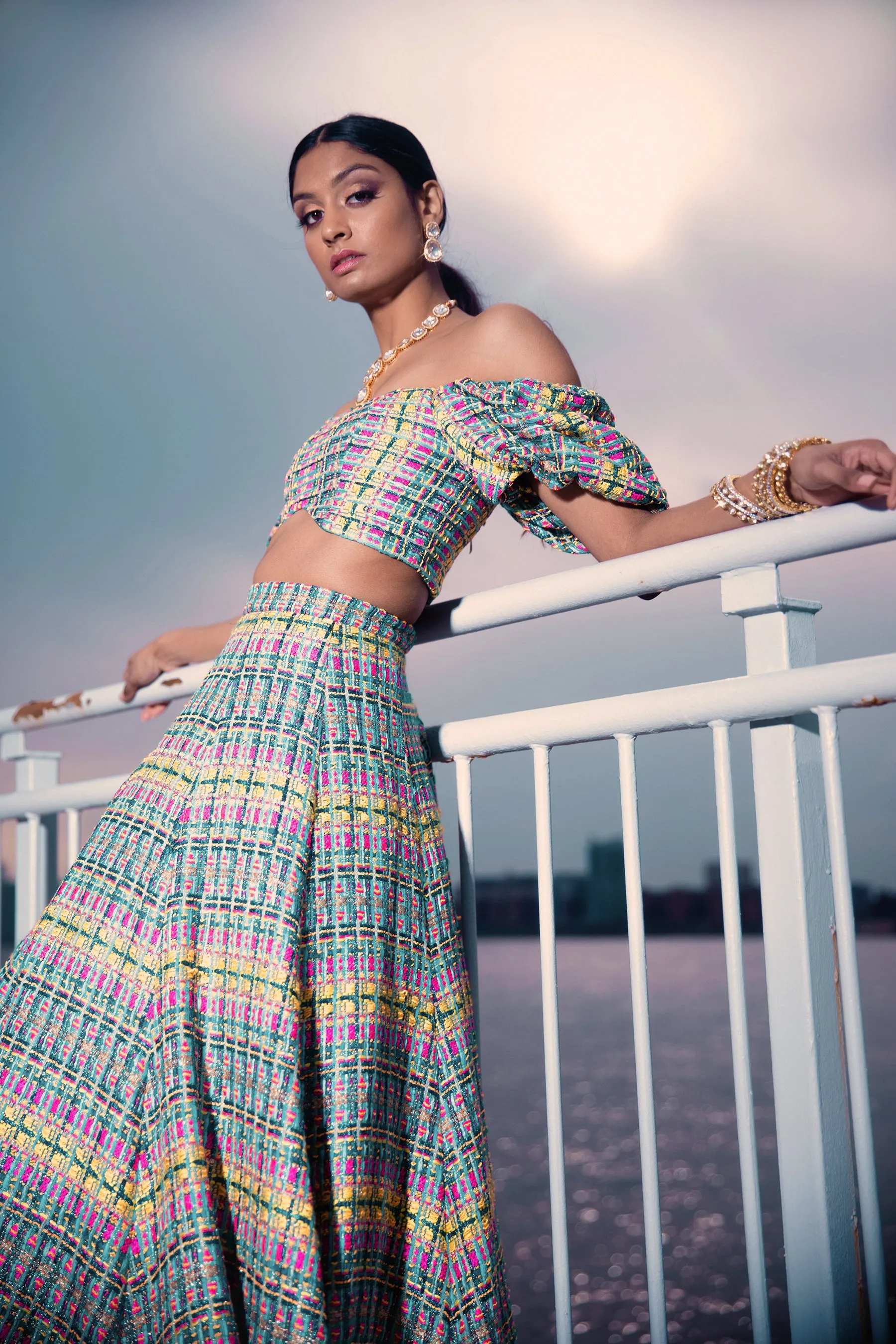 NANDINI Rainbow Tweed Lehenga Skirt