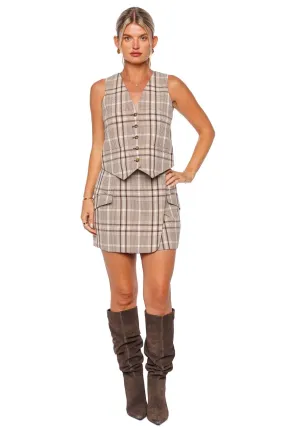 Payton Sand Plaid Wrap Mini Skirt