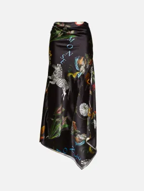 Print Satin Long Draped Skirt