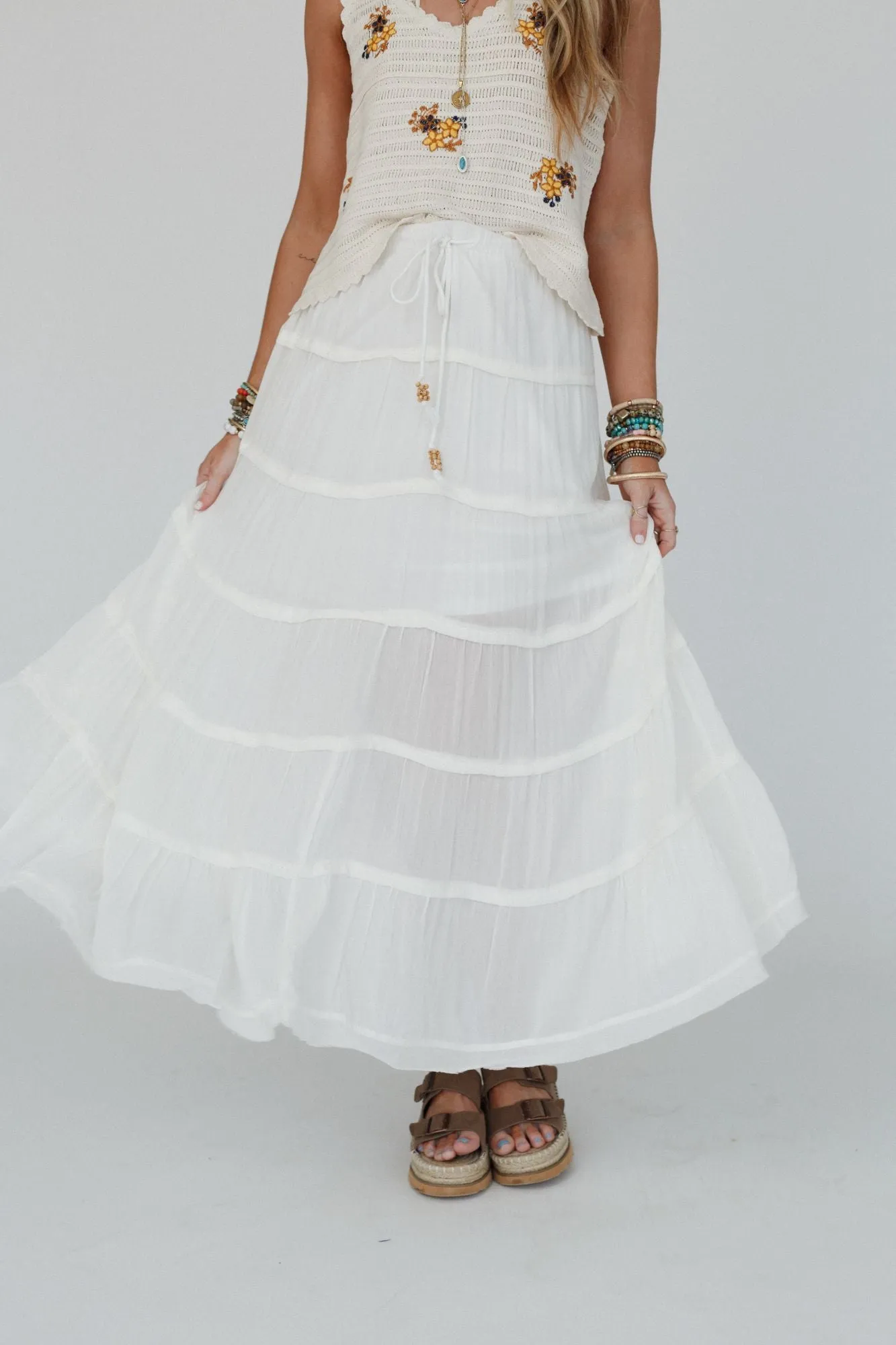 Sardinia Silky Tiered Maxi Skirt - Ivory