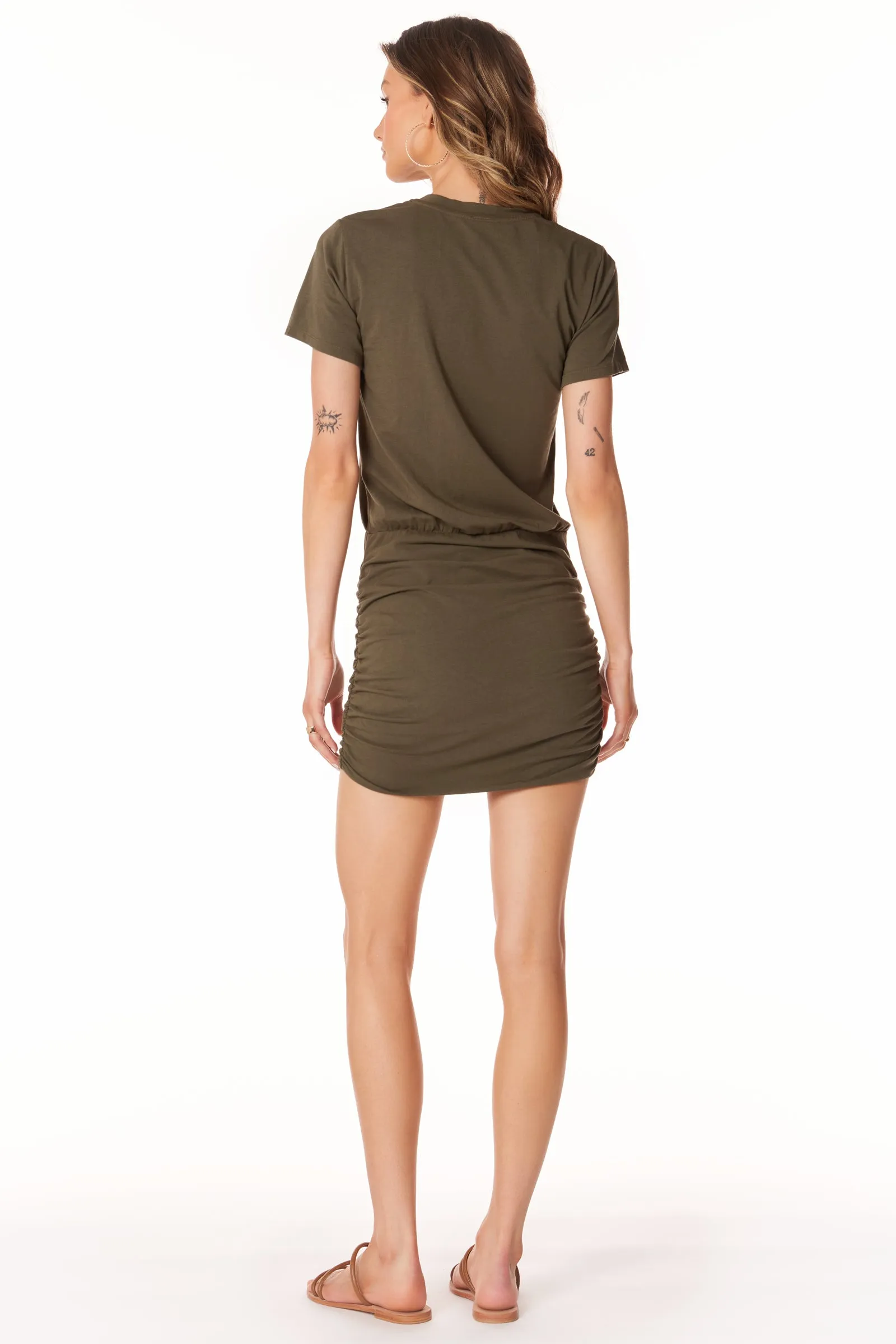 SHIRRED SKIRT T-SHIRT DRESS