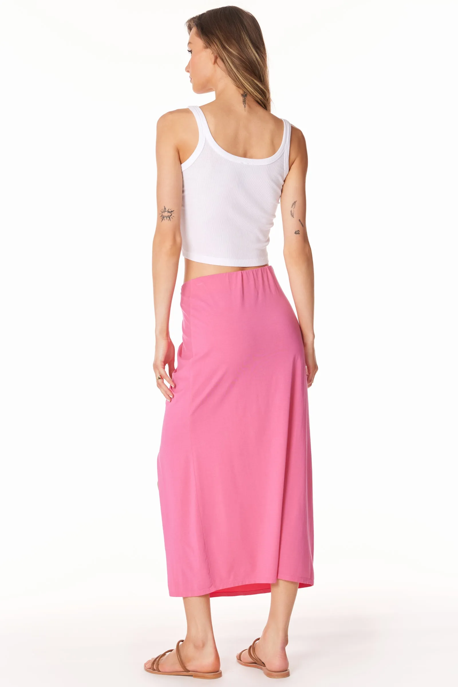 SHIRRED SKIRT WITH SLIT