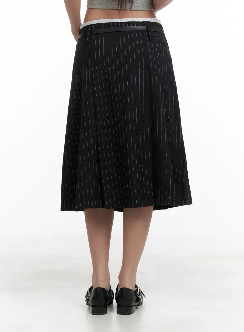 Stripe Pintuck Midi Skirt CA409