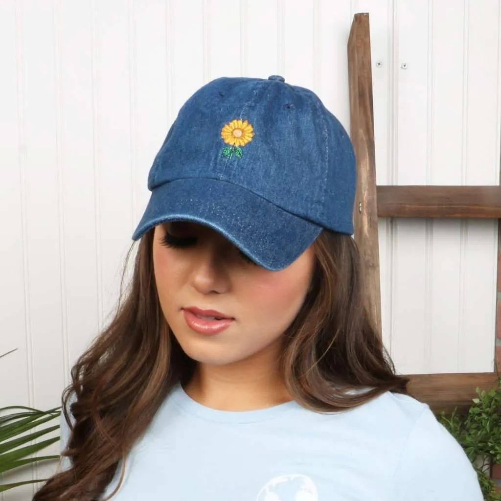 Sunflower Embroidered Baseball Hat