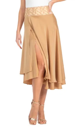 Tan Two-layer Satin Dance Skirt