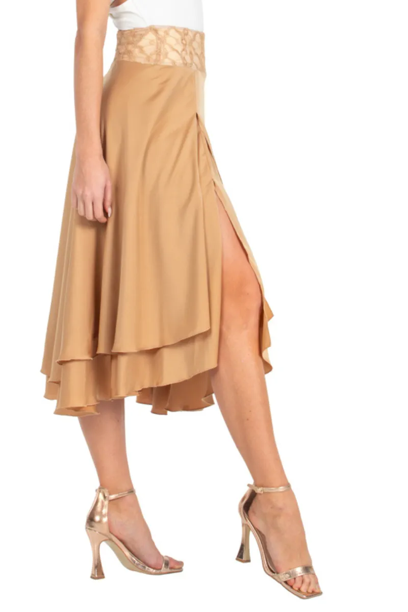 Tan Two-layer Satin Dance Skirt