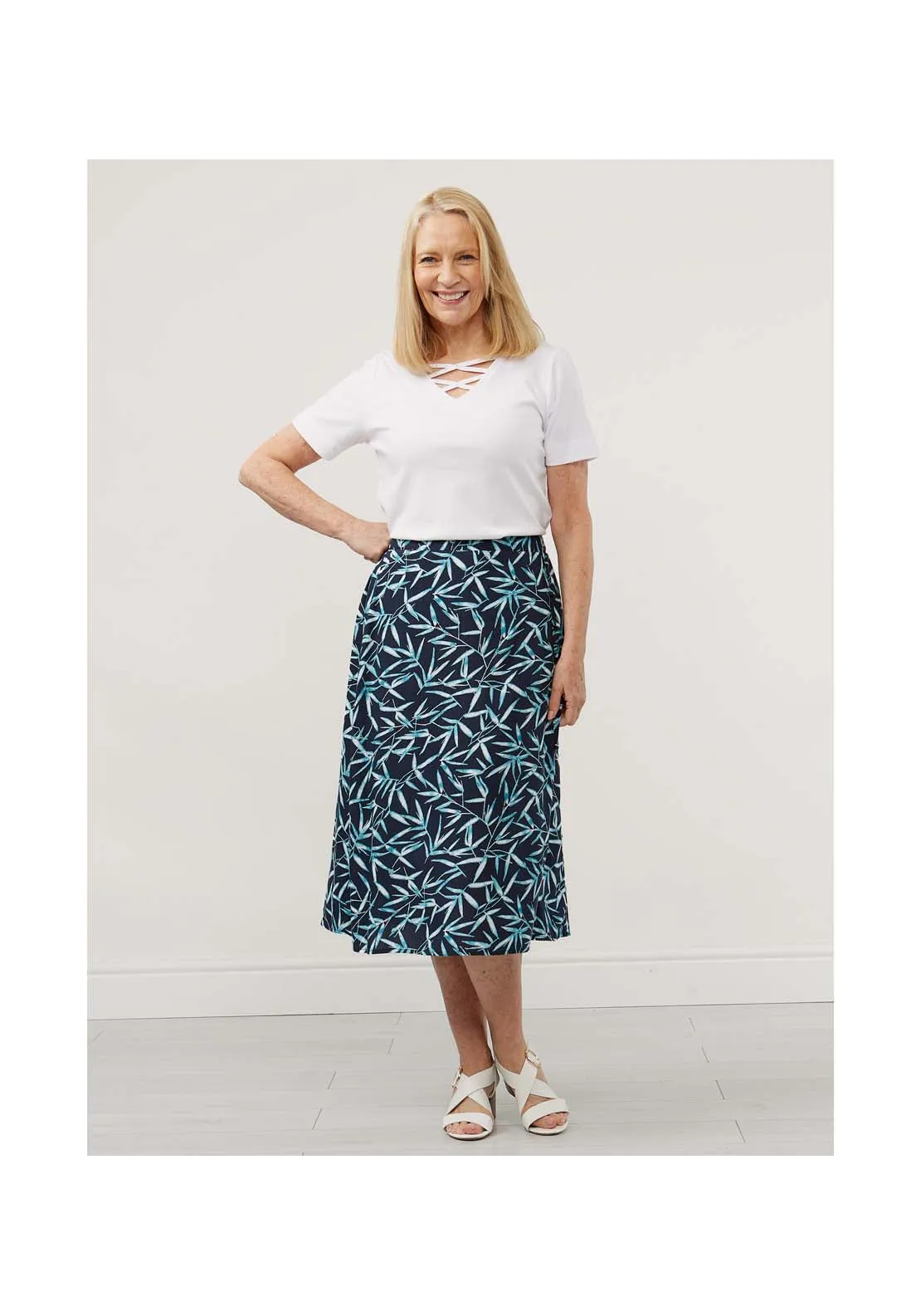 Turquoise Bamboo Leaf Print Skirt