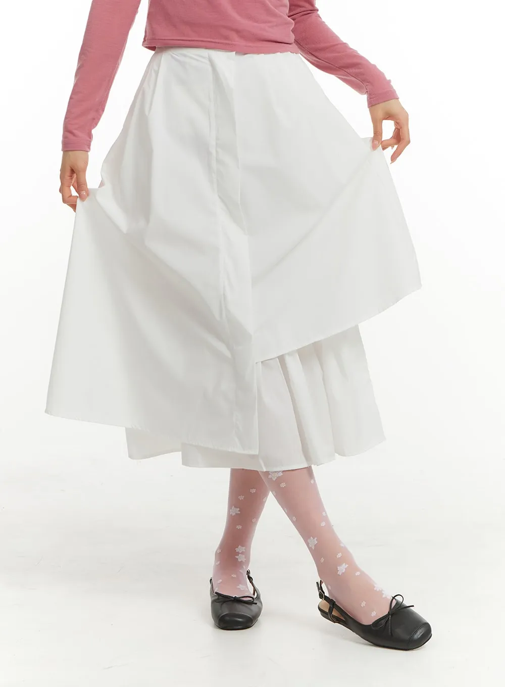 Unbalanced Cotton Midi Skirt OM406