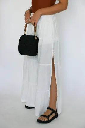 White Classic Tiered Maxi Skirt